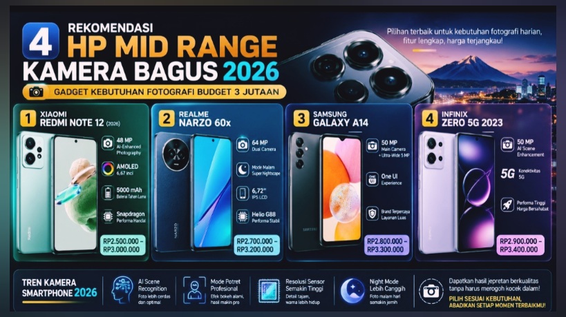4 Rekomendasi HP Mid Range Kamera Bagus 2026