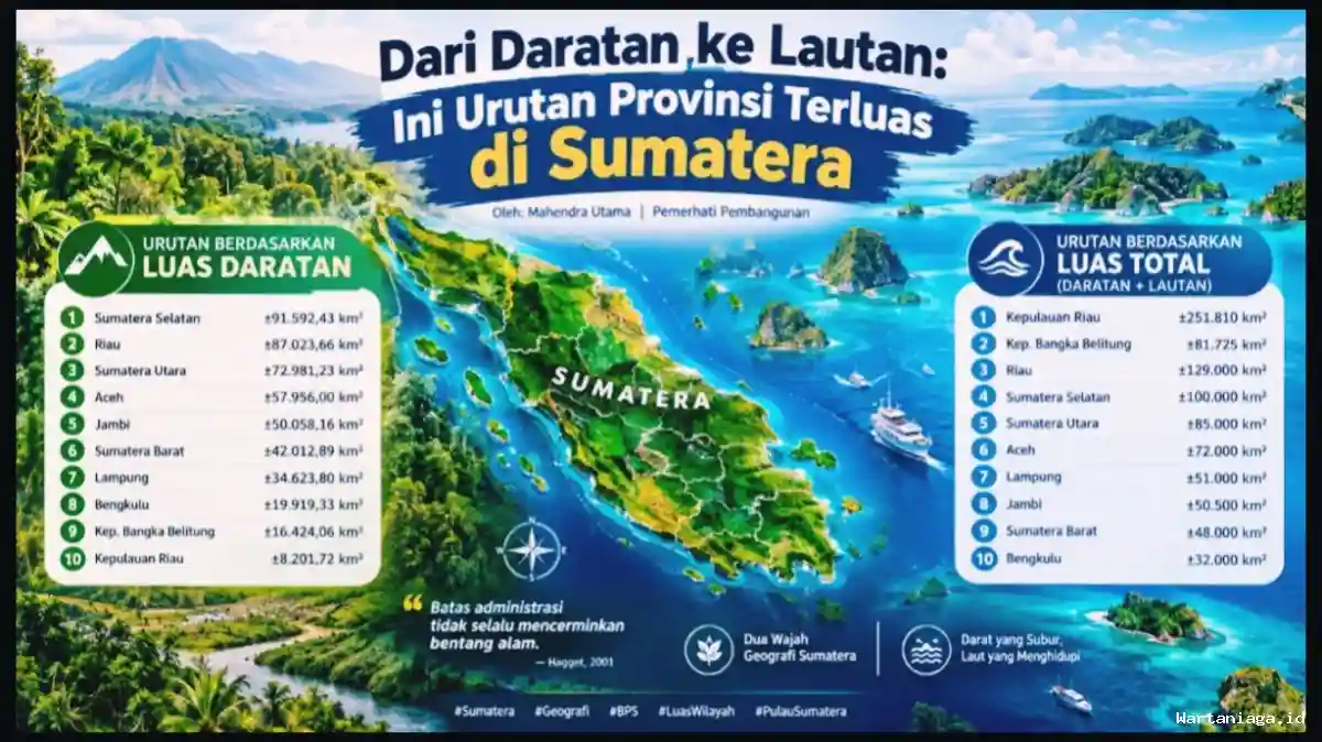 Ini Urutan Provinsi Terluas di Sumatera